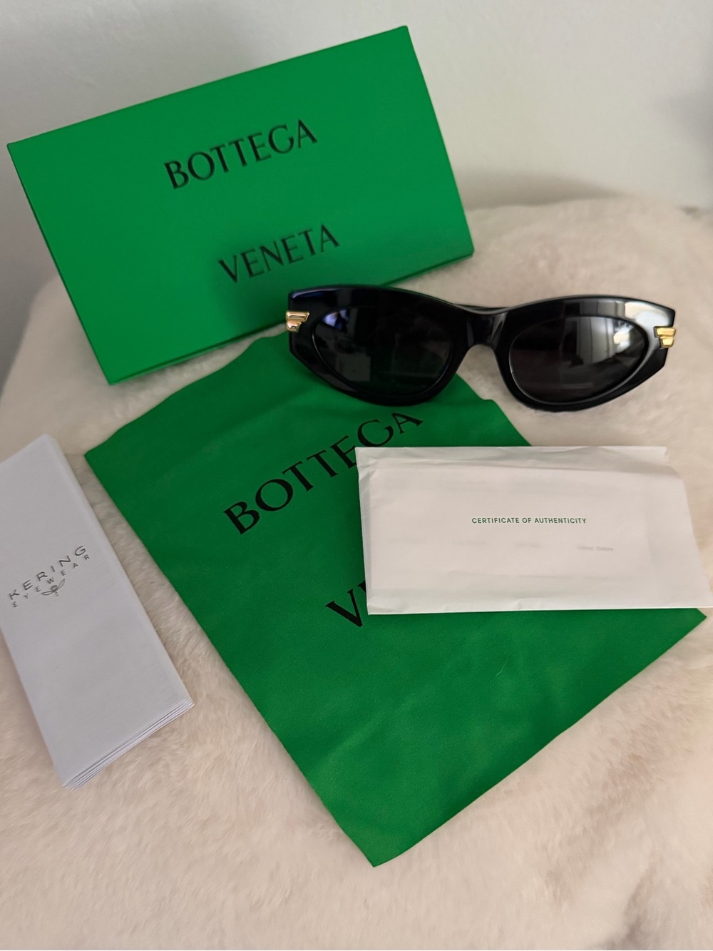Bottega Veneta Mitre BV1189S Sunglasses Black Gold W/ Case Authenticity Card Etc